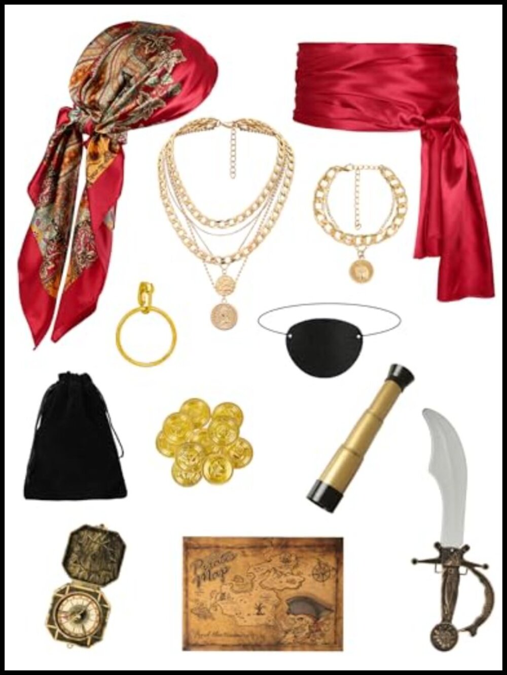 Pirate Costume Accessories Set for Women with Head Scarf Eye Patch Halloween